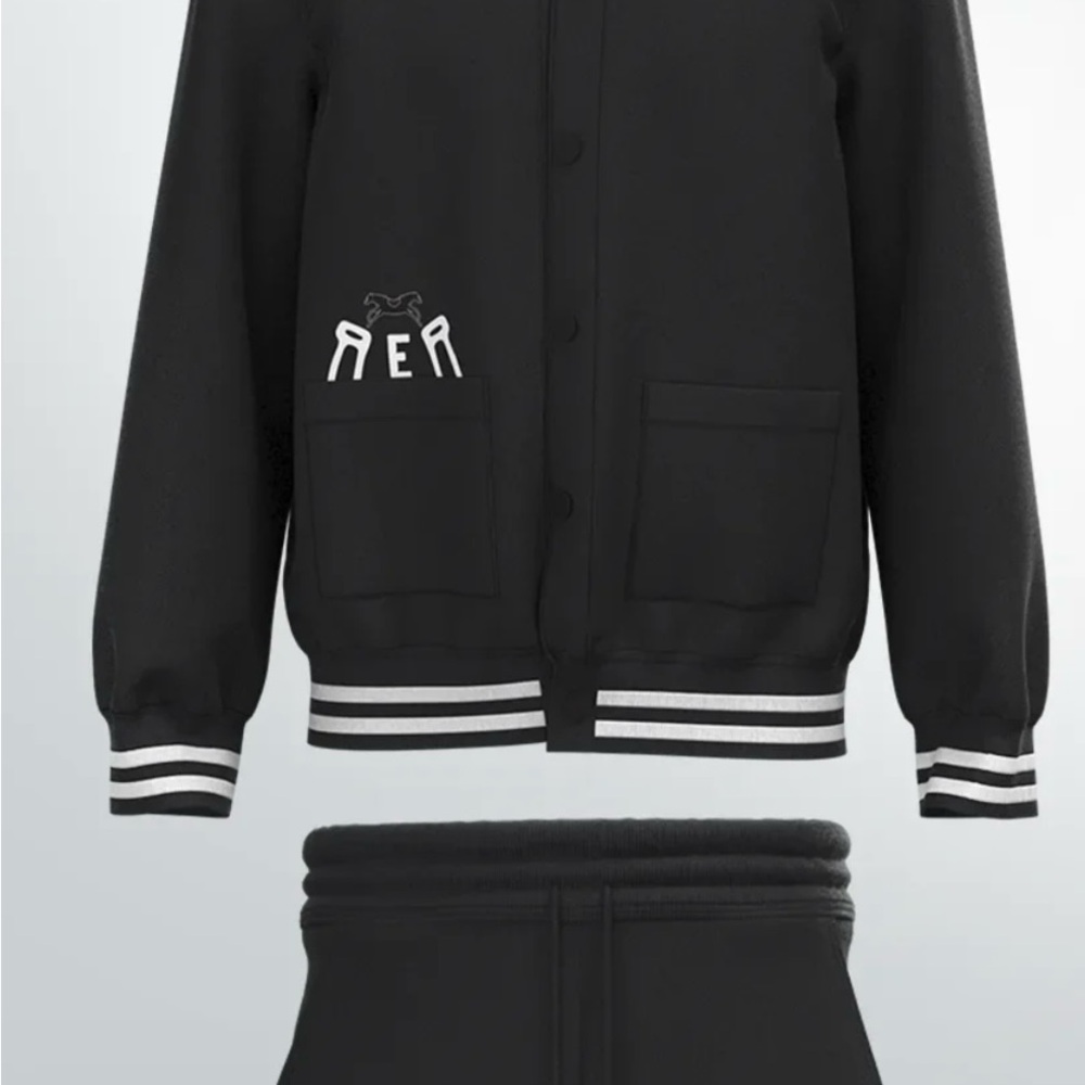 Stylish Black Jacket with White Horse Shoe Design with white embroidered logo.